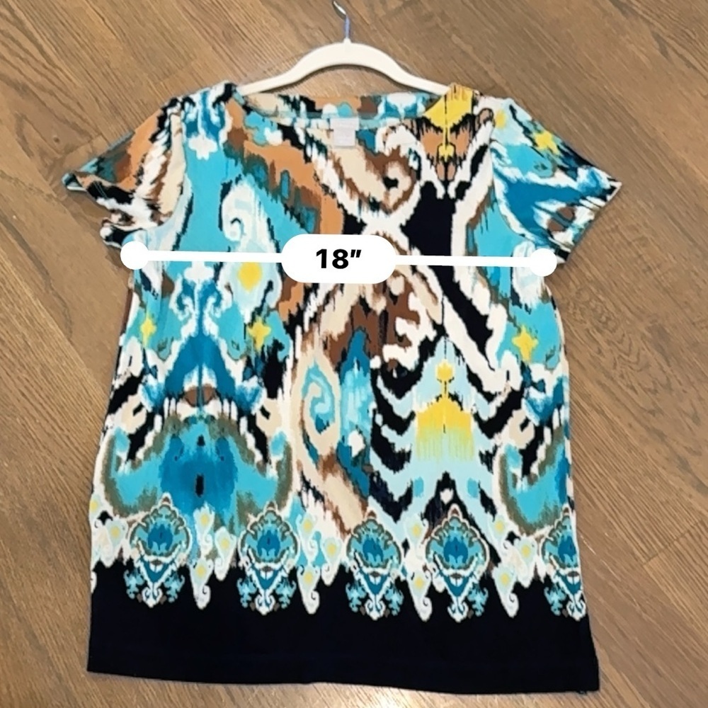 Chico's Travelers Womens Floral Tunic Top Sz 1 Multicolor 3/4 Sleeve - Picture 6 of 6